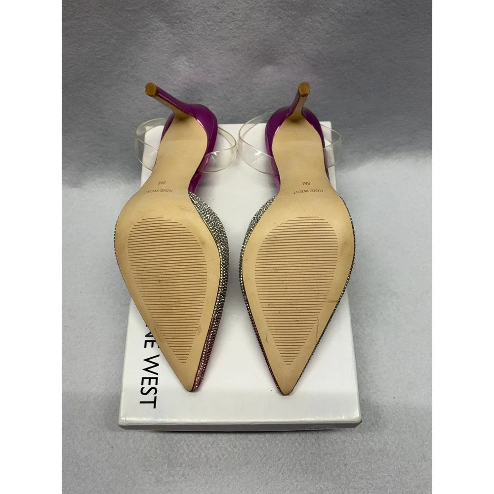 Nine West Fabry5 Ombre Rhinestone Clear Slingback Pumps Dark Pink 8M
